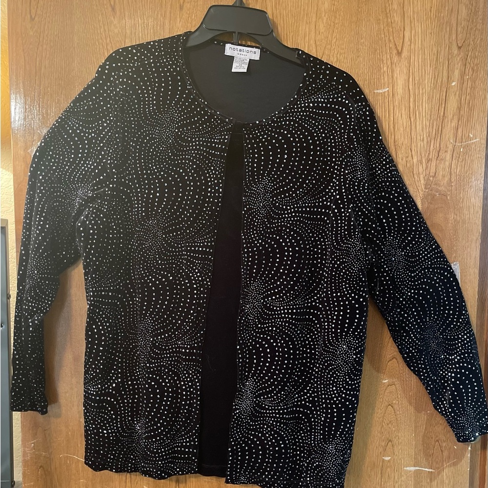Black Sparkly Long-sleeve dressy top with attached 1/2 tank, 2X